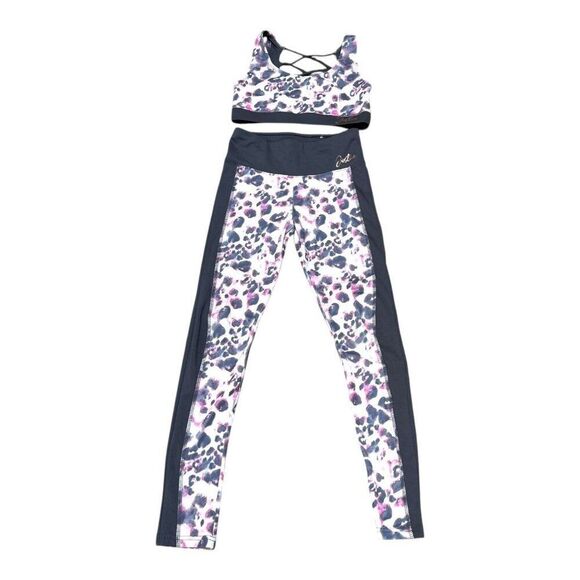 Justice Active Girls Leopard Print Sports Bra  Leggings Set Size 14 16 Pink Grey - Picture 1 of 7